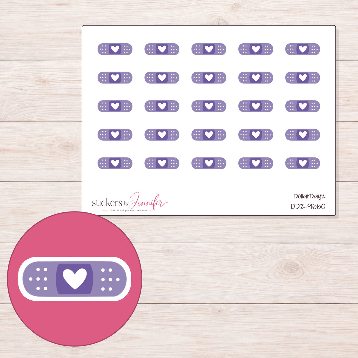 DDZ-9660 planner sticker sheet with enlarged sticker detail