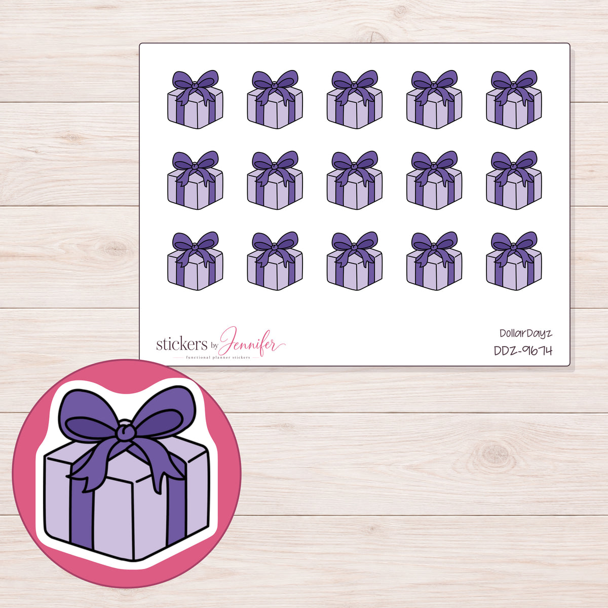 DDZ-9674 planner sticker sheet with enlarged sticker detail