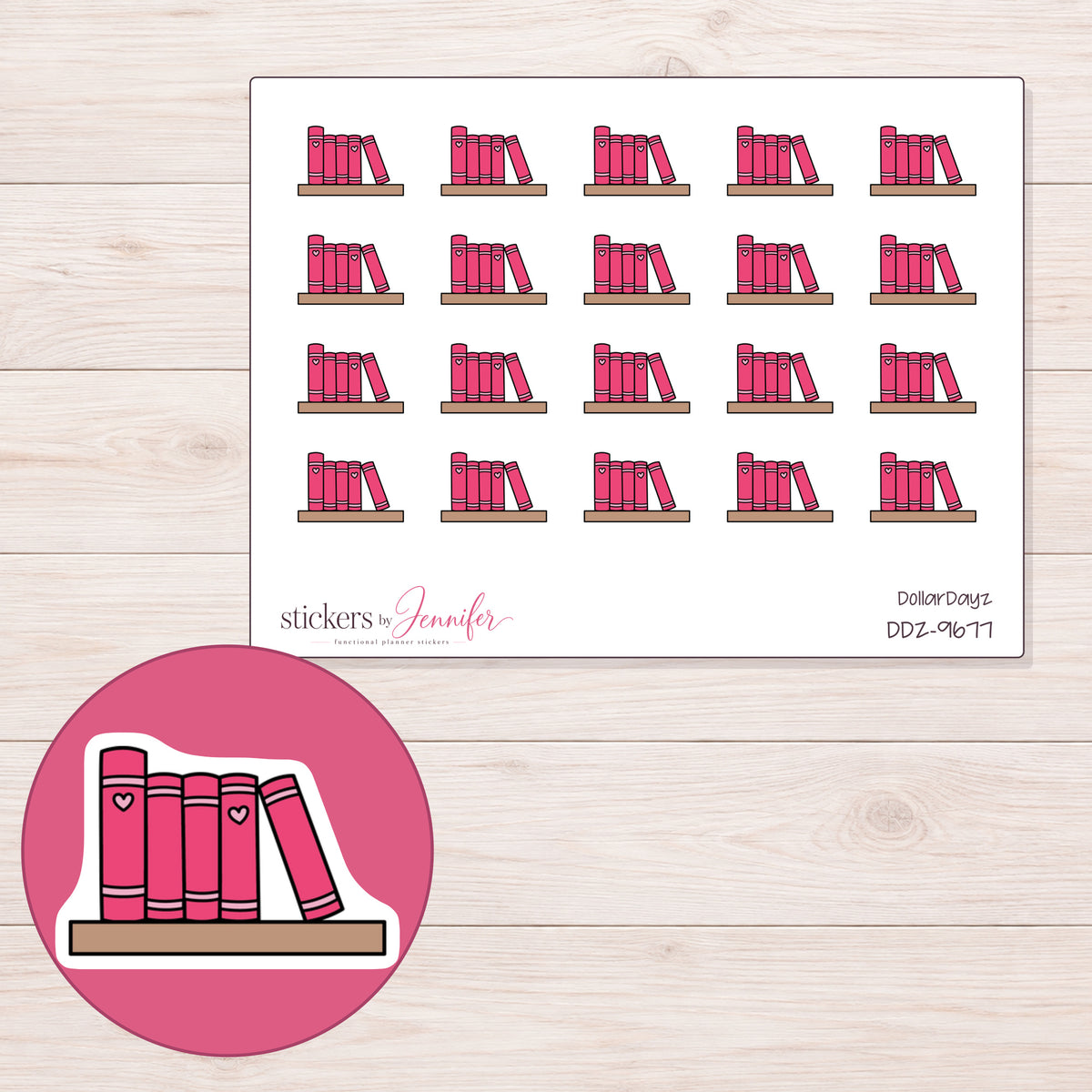 DDZ-9677 planner sticker sheet with enlarged sticker detail