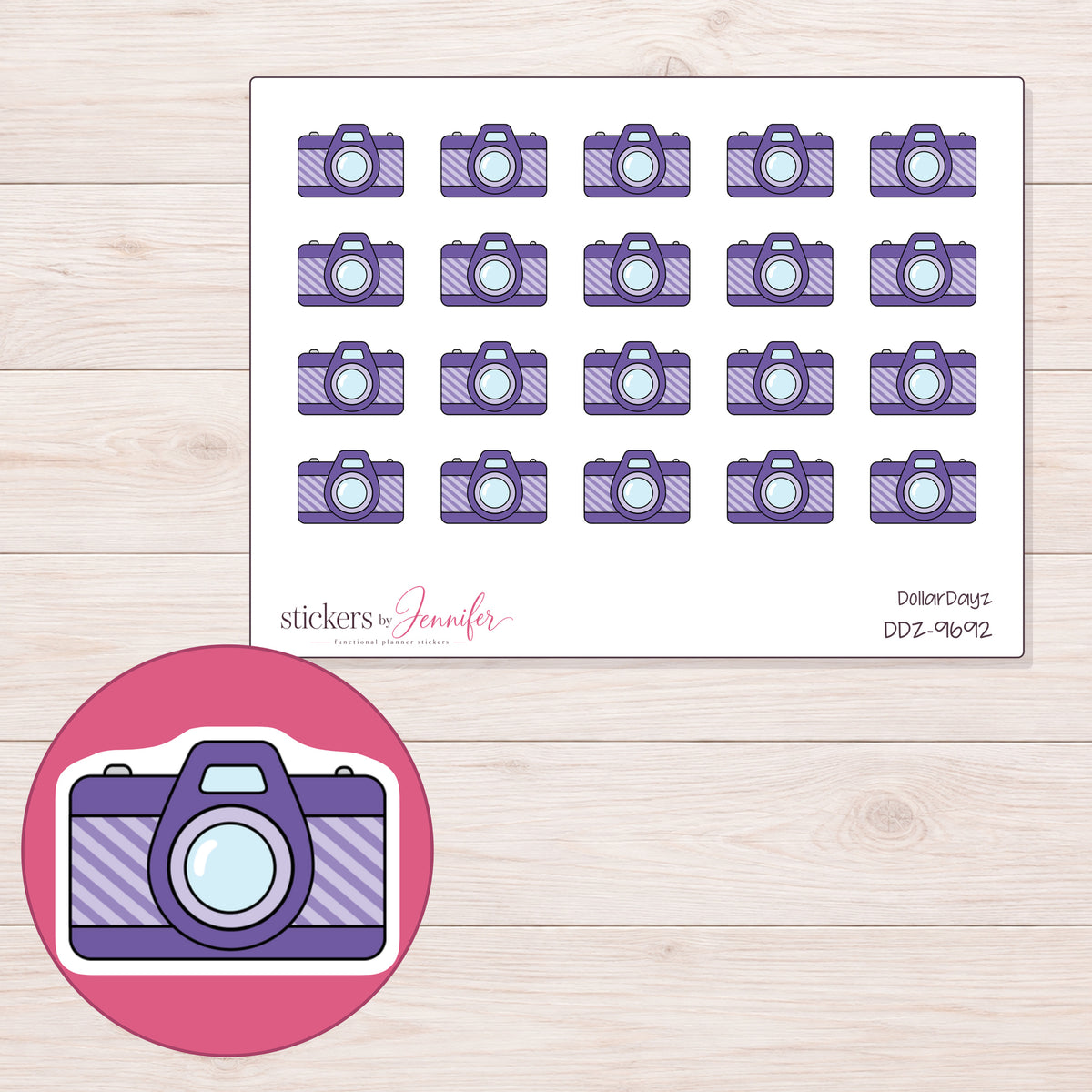 DDZ-9692 planner sticker sheet with enlarged sticker detail