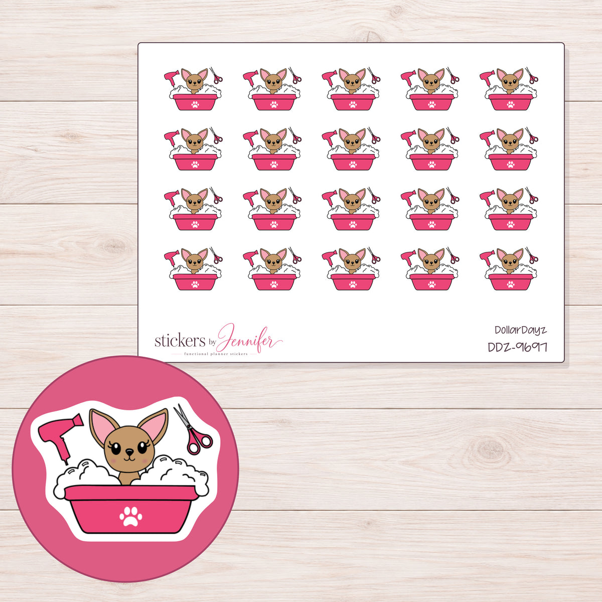 DDZ-9697 planner sticker sheet with enlarged sticker detail