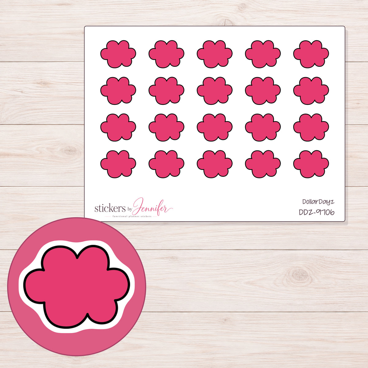 DDZ-9706 planner sticker sheet with enlarged sticker detail