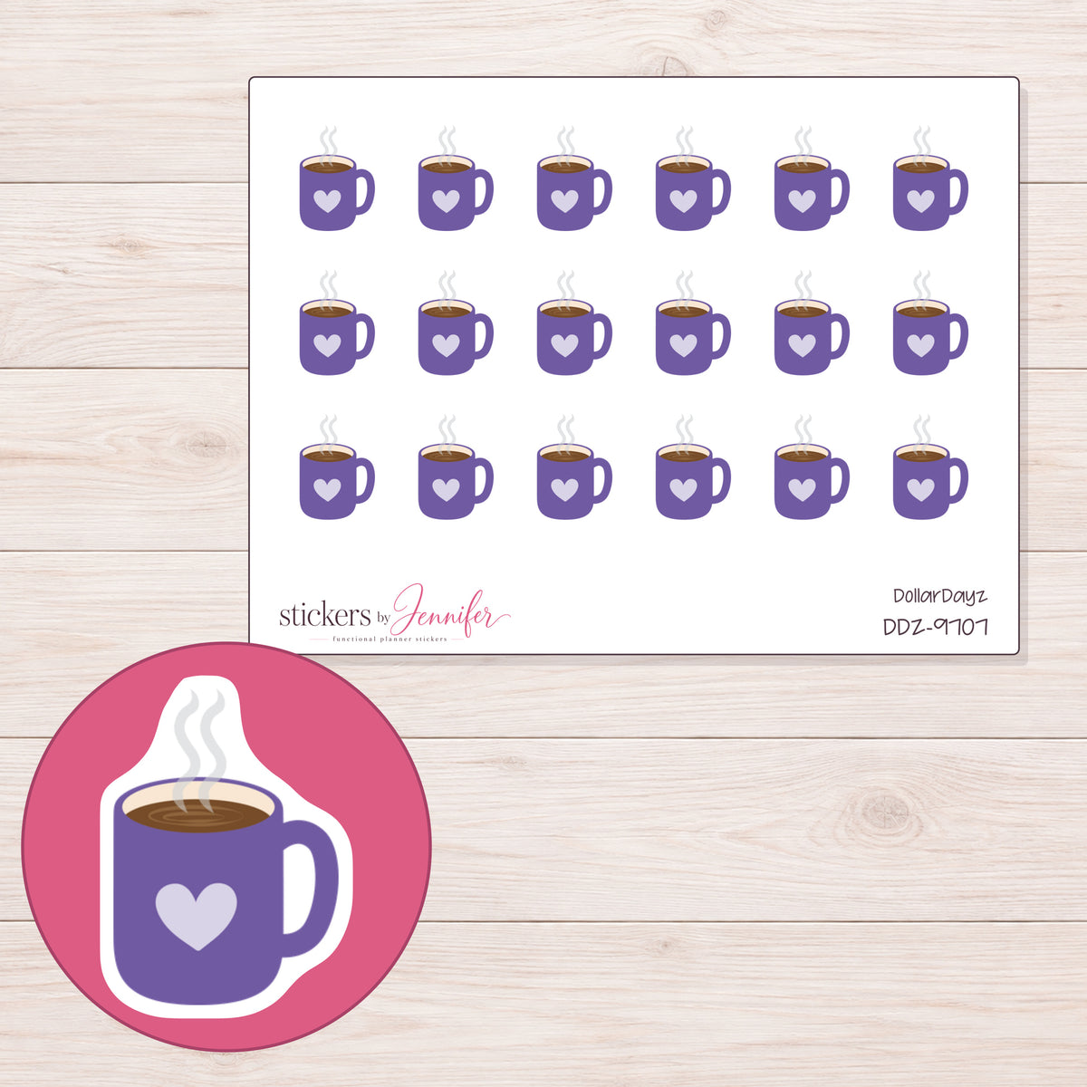 DDZ-9707 planner sticker sheet with enlarged sticker detail
