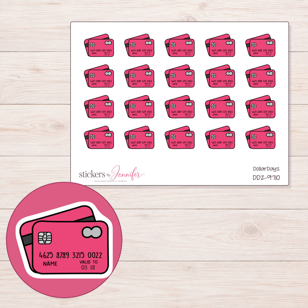 DDZ-9710 planner sticker sheet with enlarged sticker detail