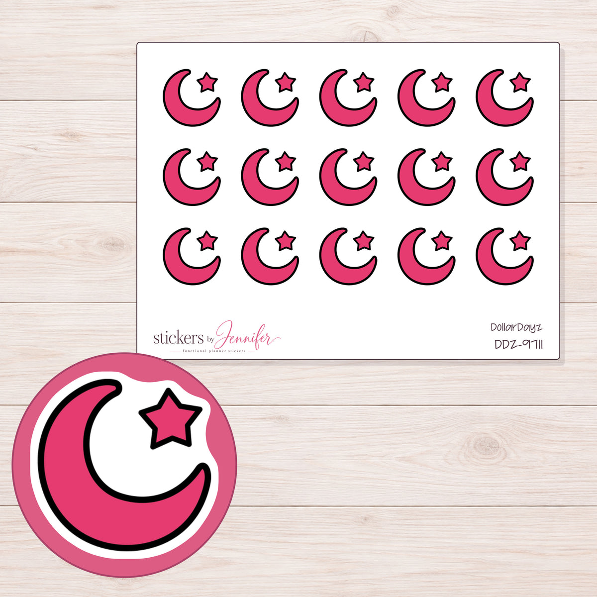 DDZ-9711 planner sticker sheet with enlarged sticker detail