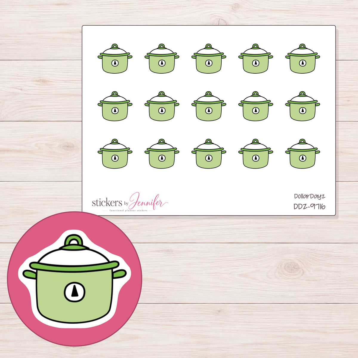 DDZ-9716 planner sticker sheet with enlarged sticker detail
