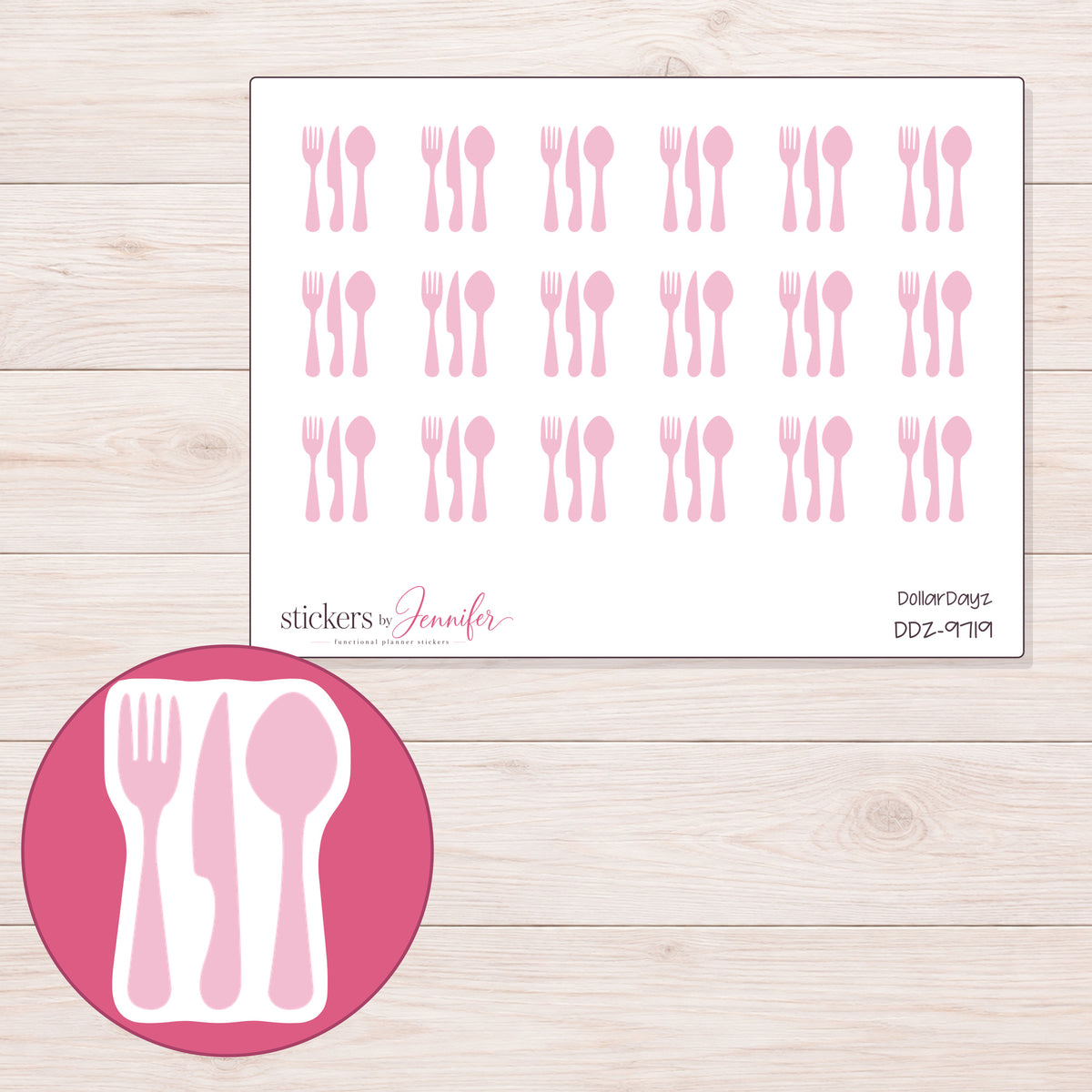 DDZ-9719 planner sticker sheet with enlarged sticker detail