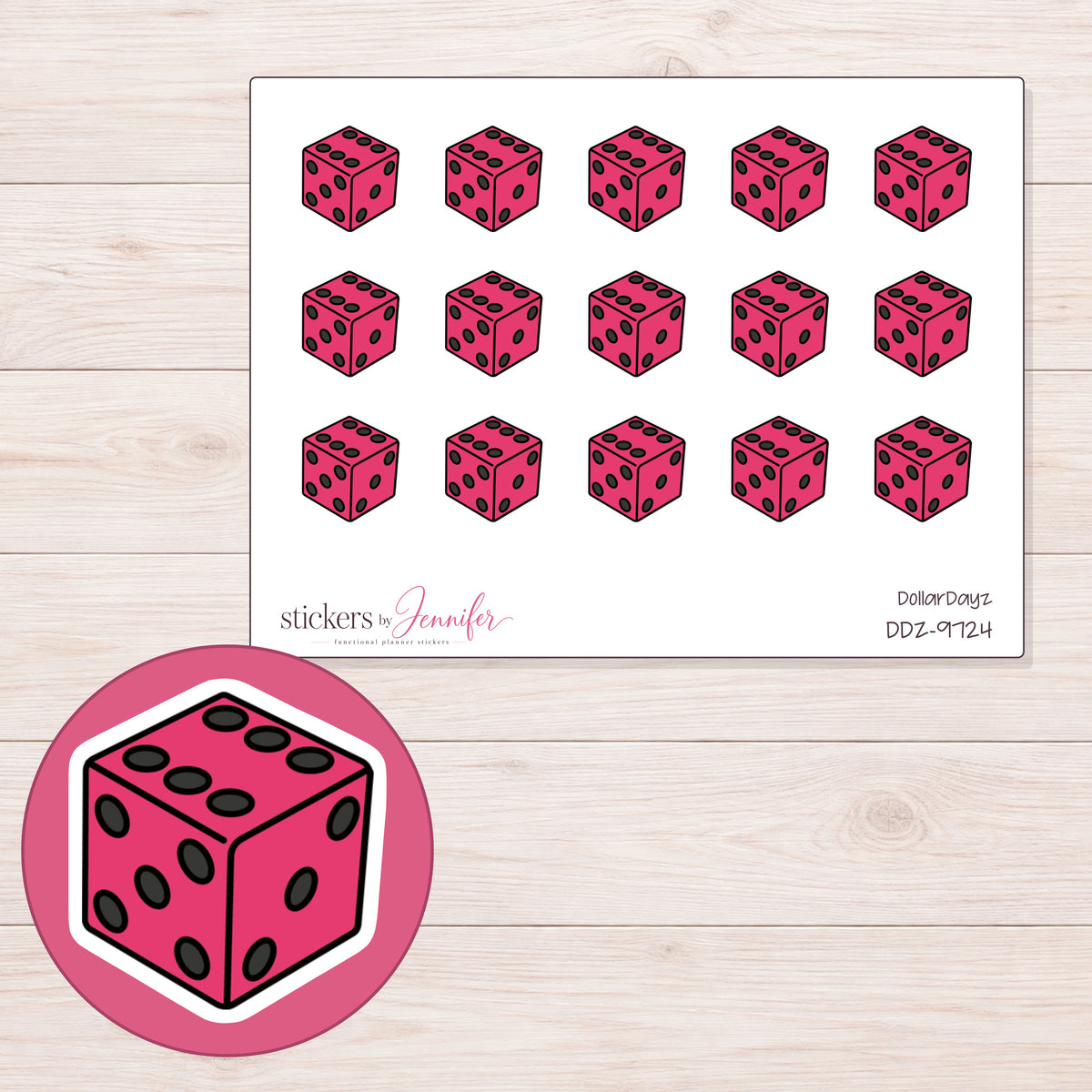 DDZ-9724 planner sticker sheet with enlarged sticker detail