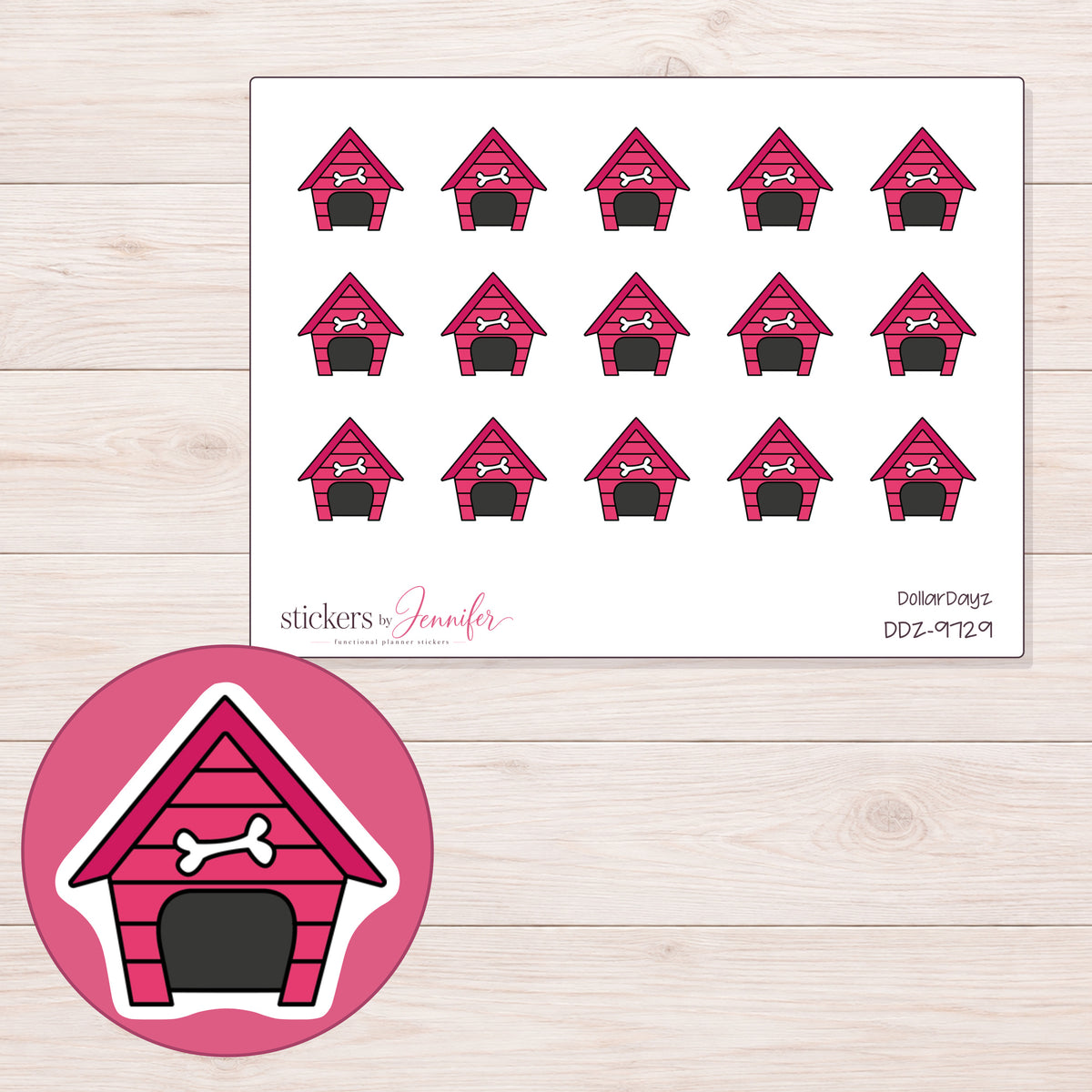 DDZ-9729 planner sticker sheet with enlarged sticker detail