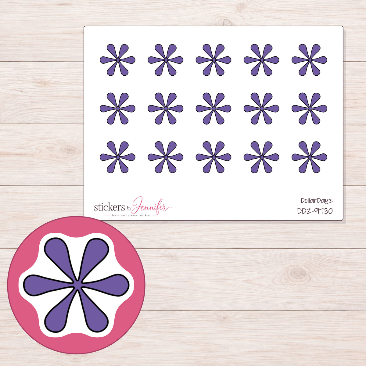 DDZ-9730 planner sticker sheet with enlarged sticker detail