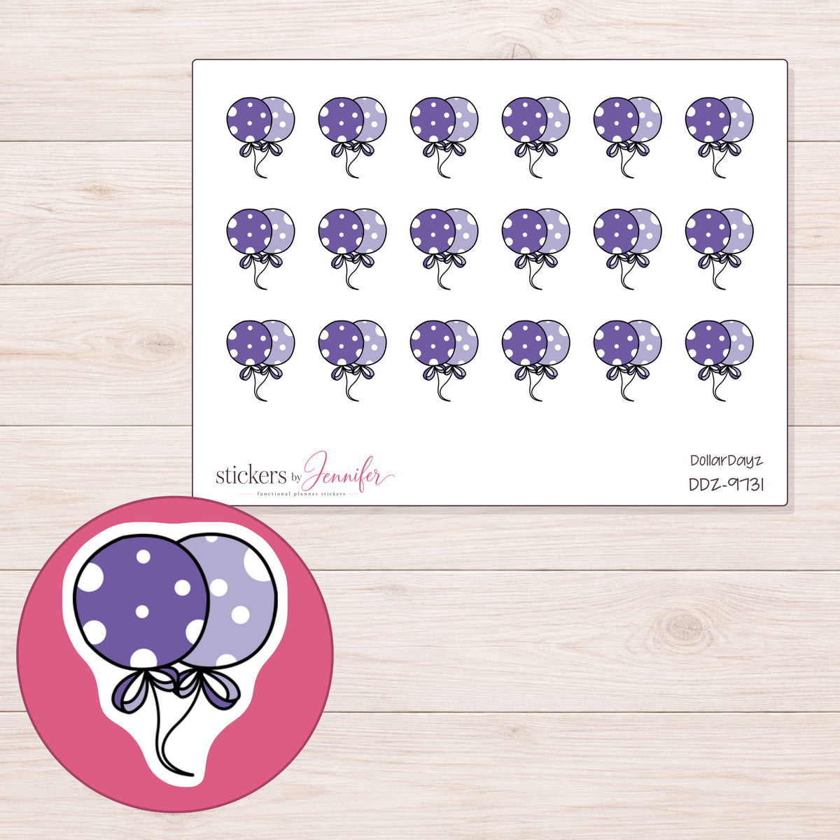 DDZ-9731 planner sticker sheet with enlarged sticker detail
