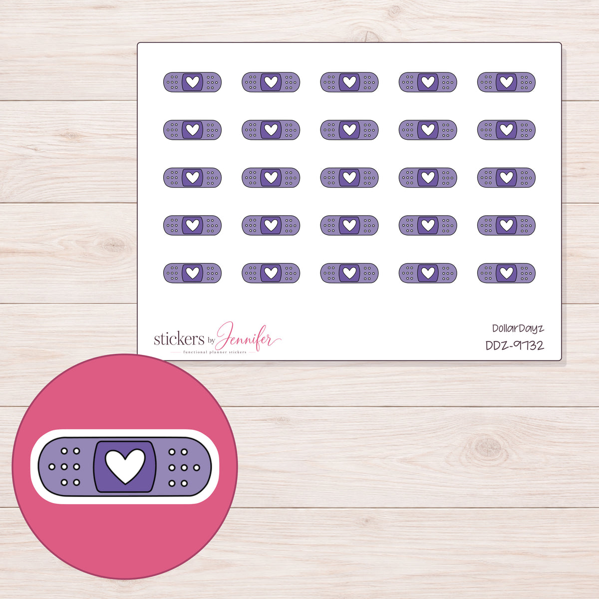 DDZ-9732 planner sticker sheet with enlarged sticker detail