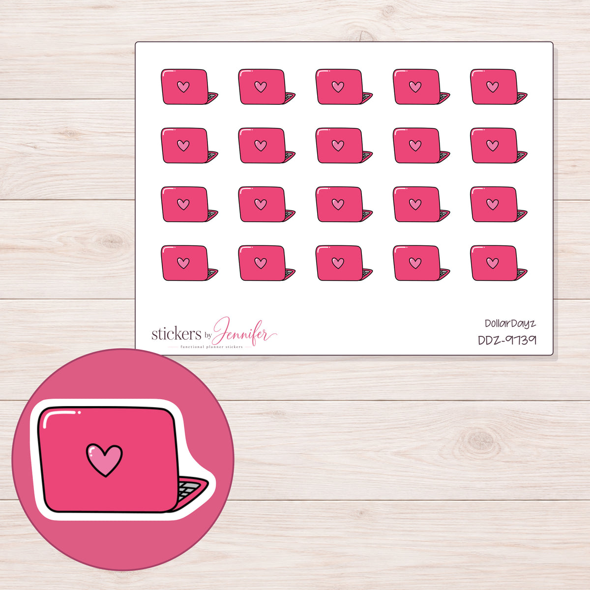 DDZ-9739 planner sticker sheet with enlarged sticker detail