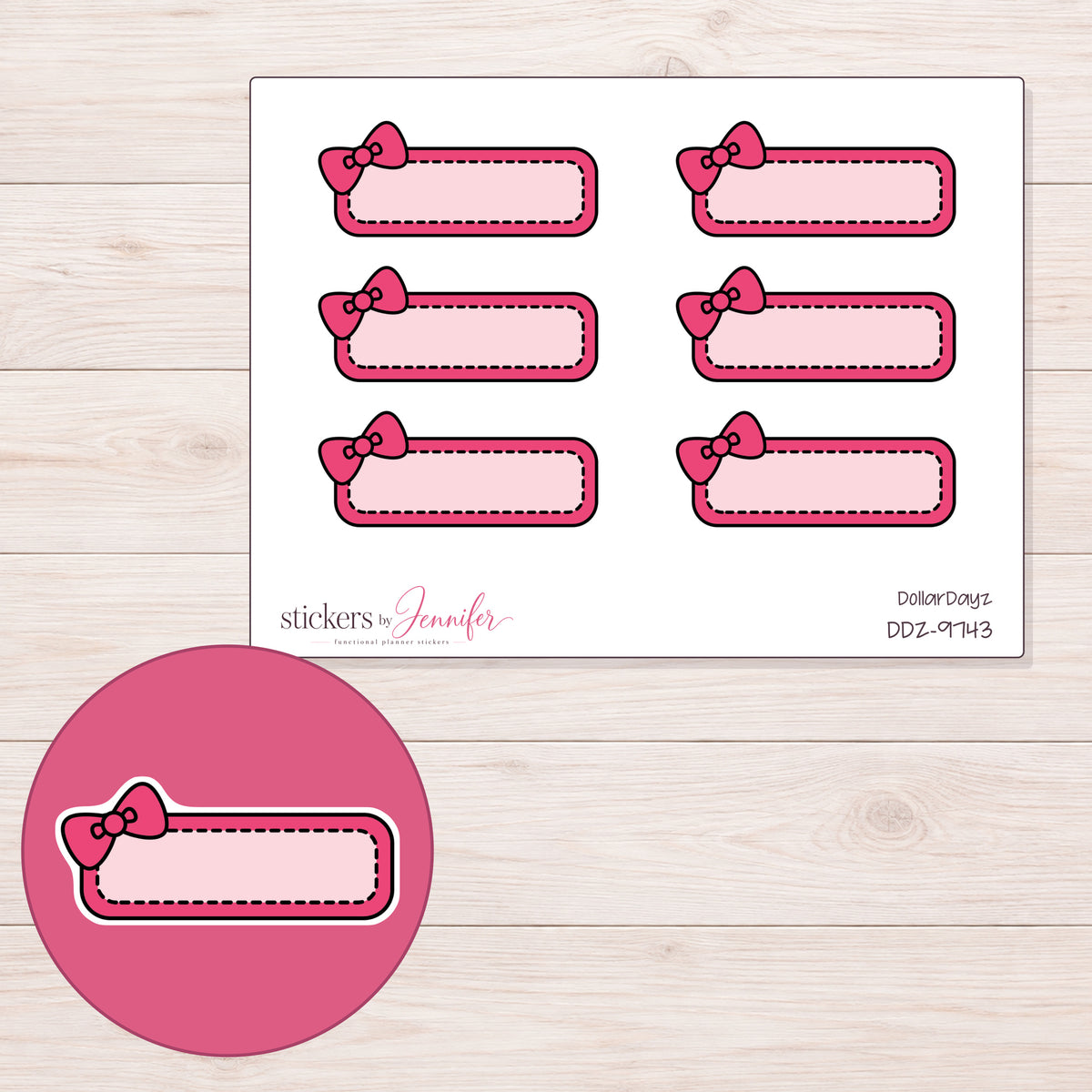 DDZ-9743 planner sticker sheet with enlarged sticker detail