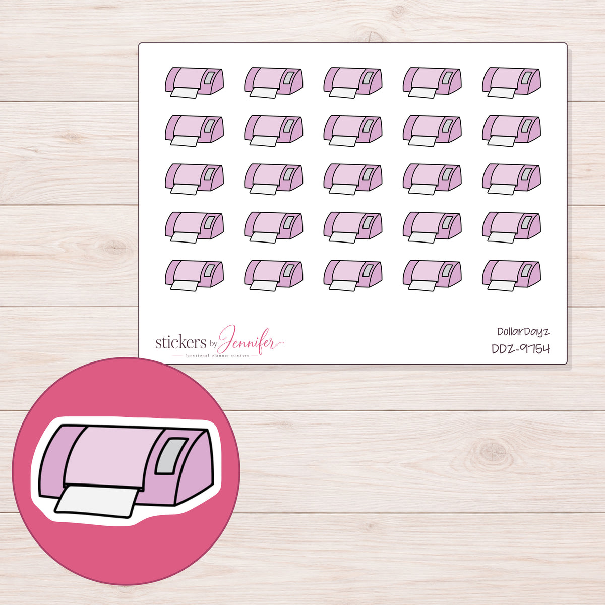DDZ-9754 planner sticker sheet with enlarged sticker detail