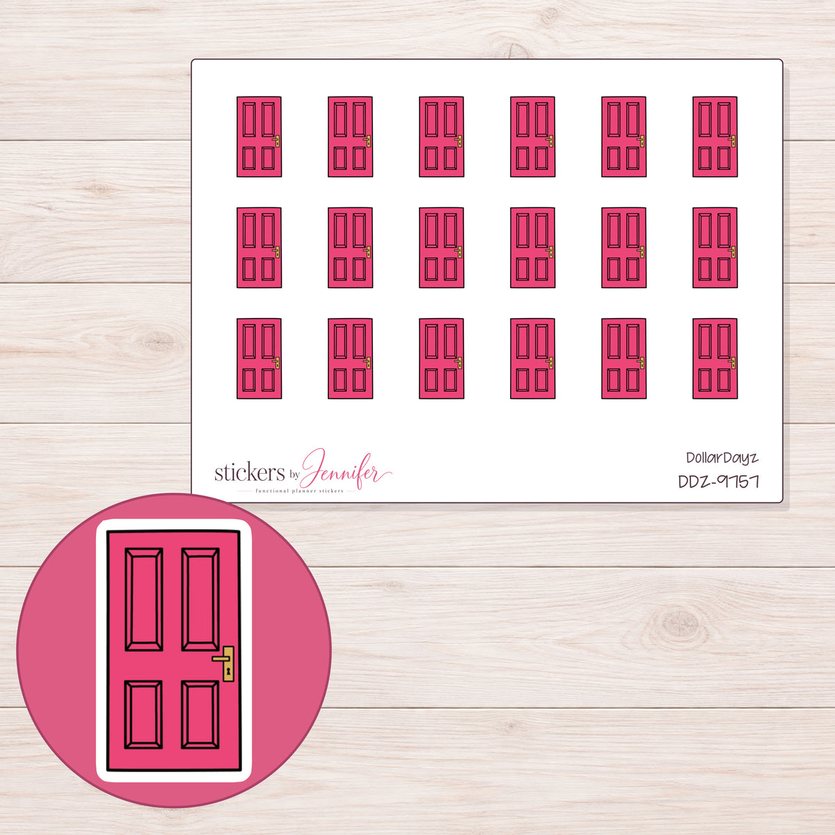 DDZ-9757 planner sticker sheet with enlarged sticker detail