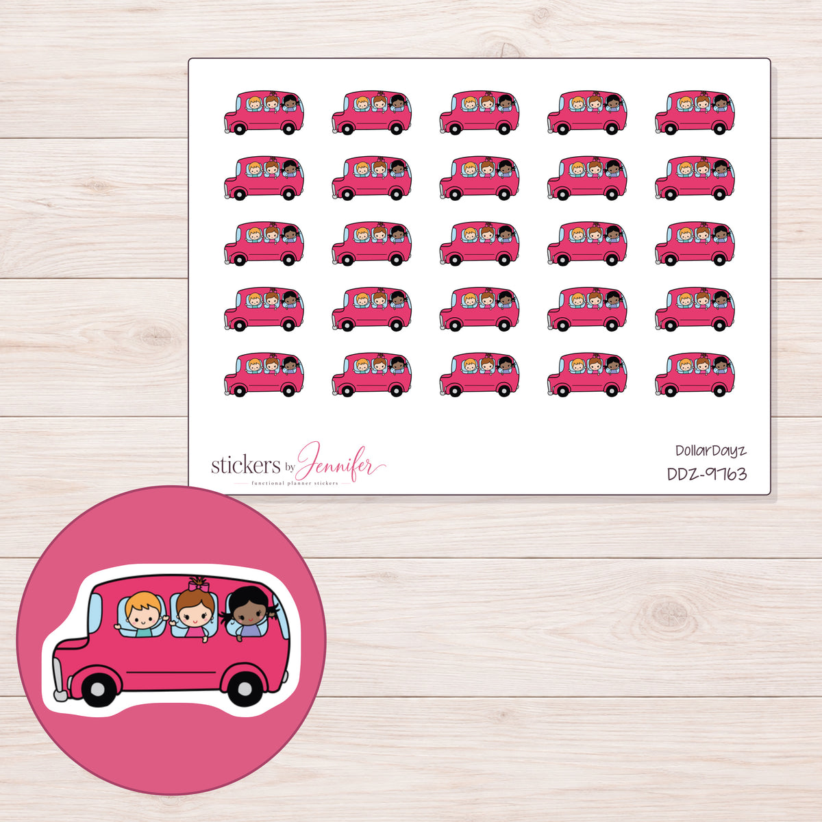 DDZ-9763 planner sticker sheet with enlarged sticker detail