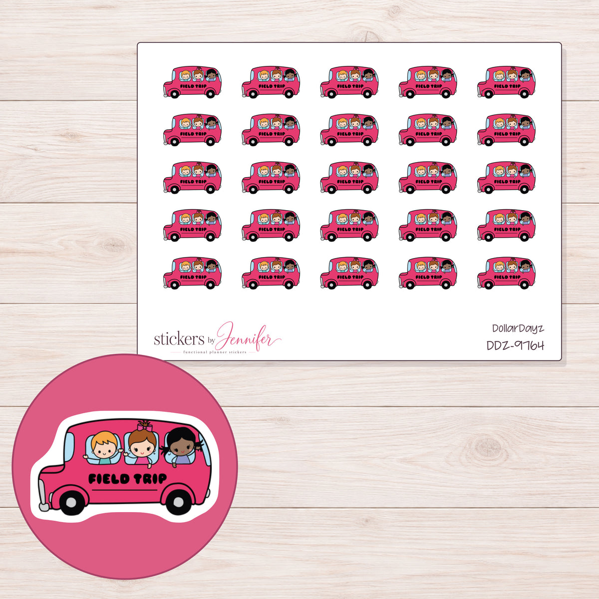 DDZ-9764 planner sticker sheet with enlarged sticker detail