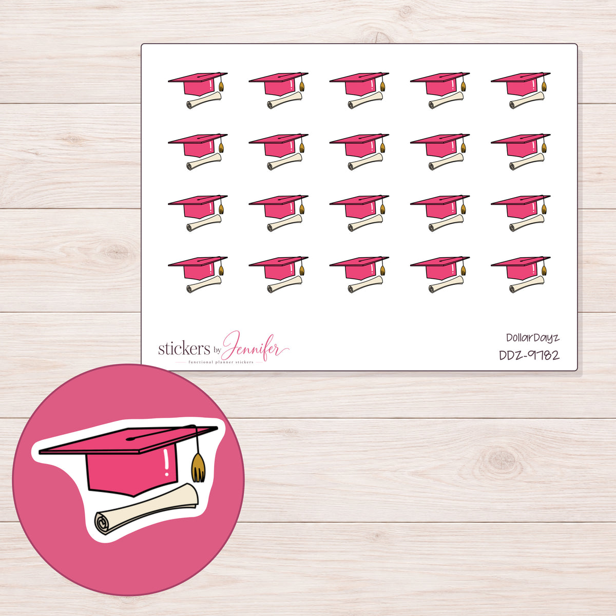 DDZ-9782 planner sticker sheet with enlarged sticker detail
