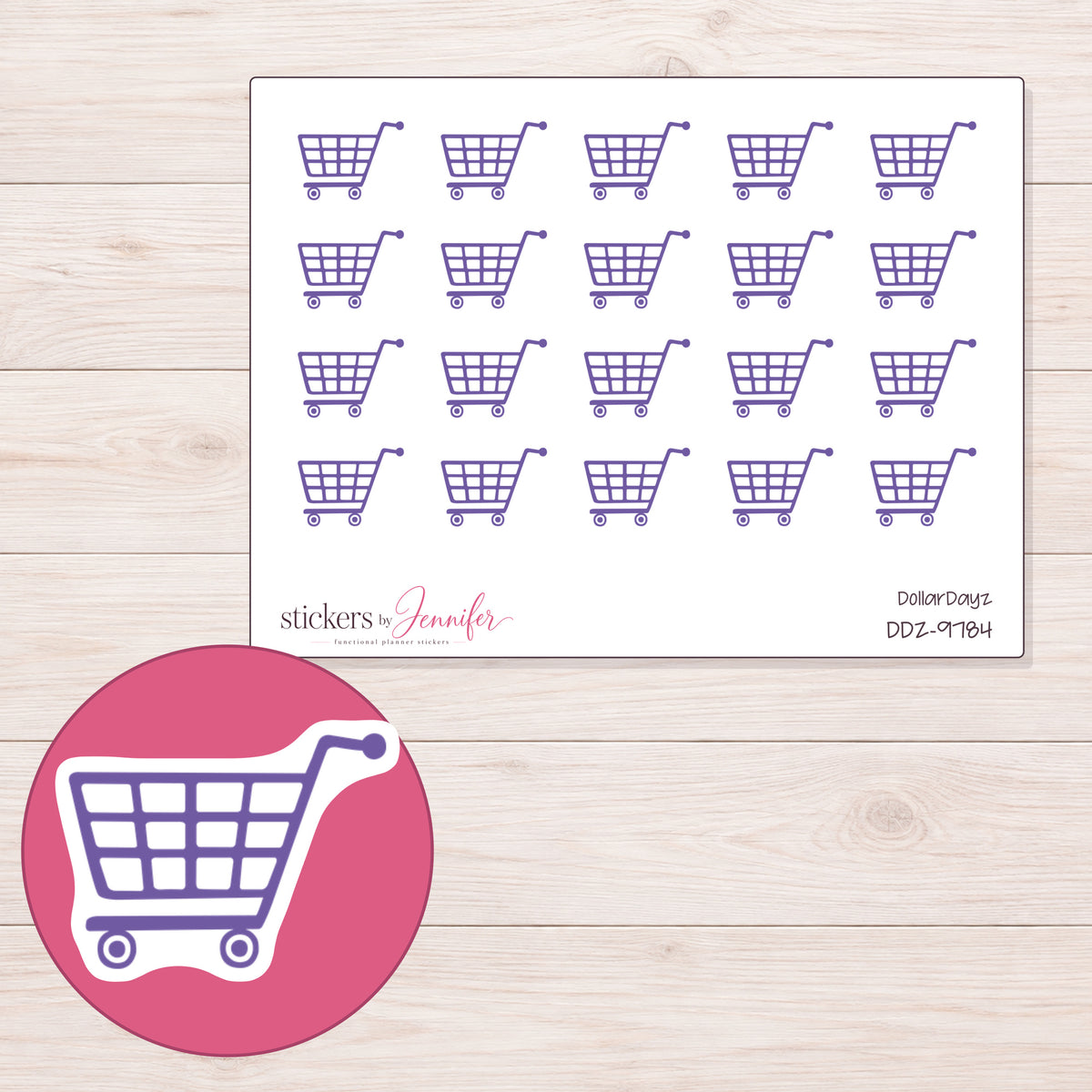 DDZ-9784 planner sticker sheet with enlarged sticker detail
