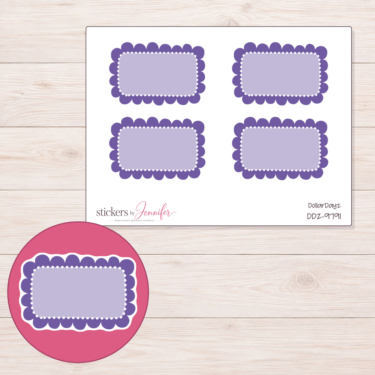 DDZ-9791 planner sticker sheet with enlarged sticker detail