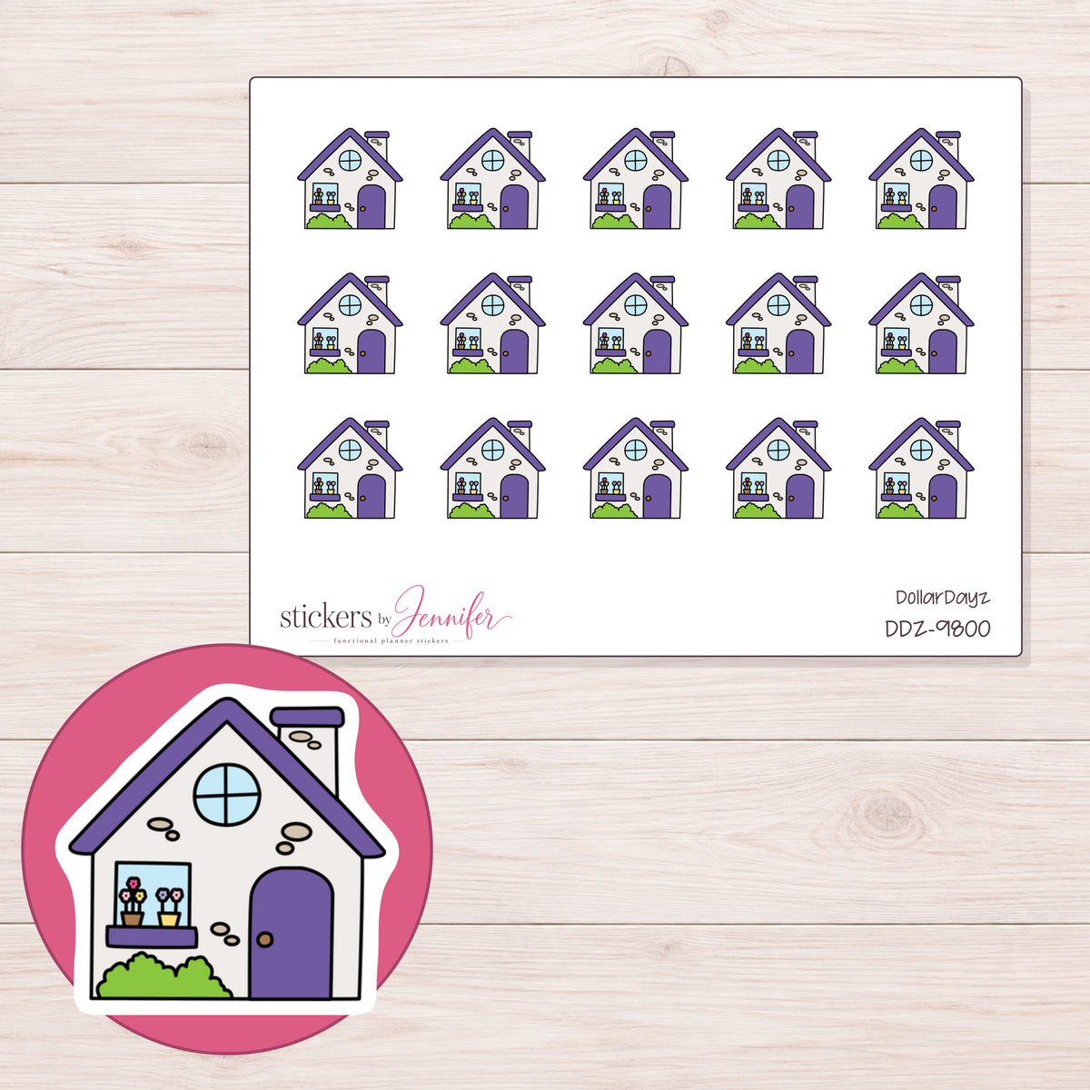 DDZ-9800 planner sticker sheet with enlarged sticker detail