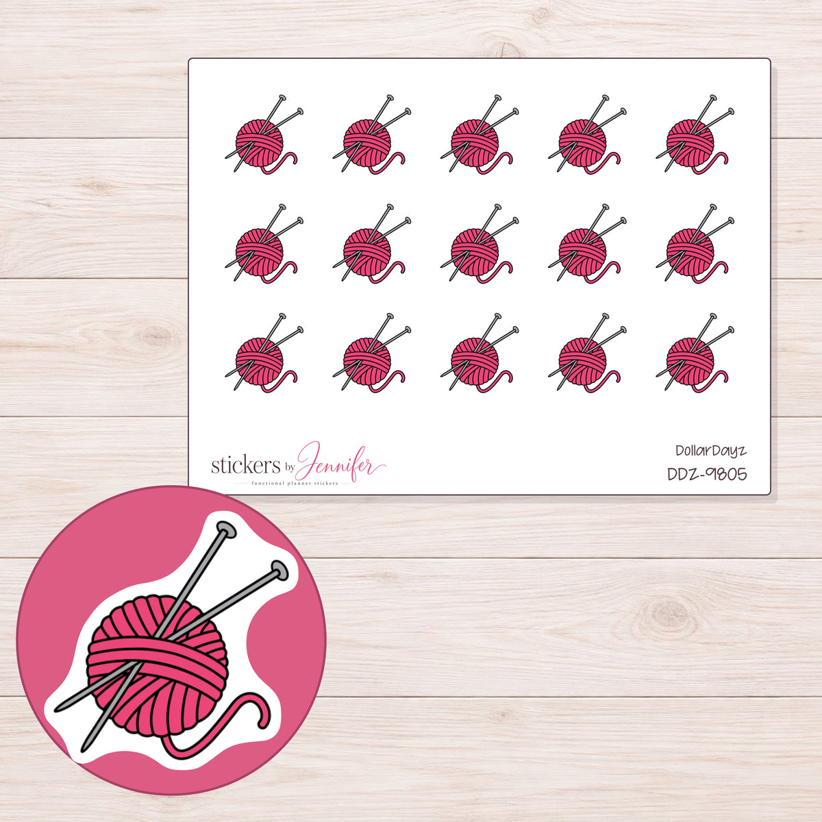 DDZ-9805 planner sticker sheet with enlarged sticker detail