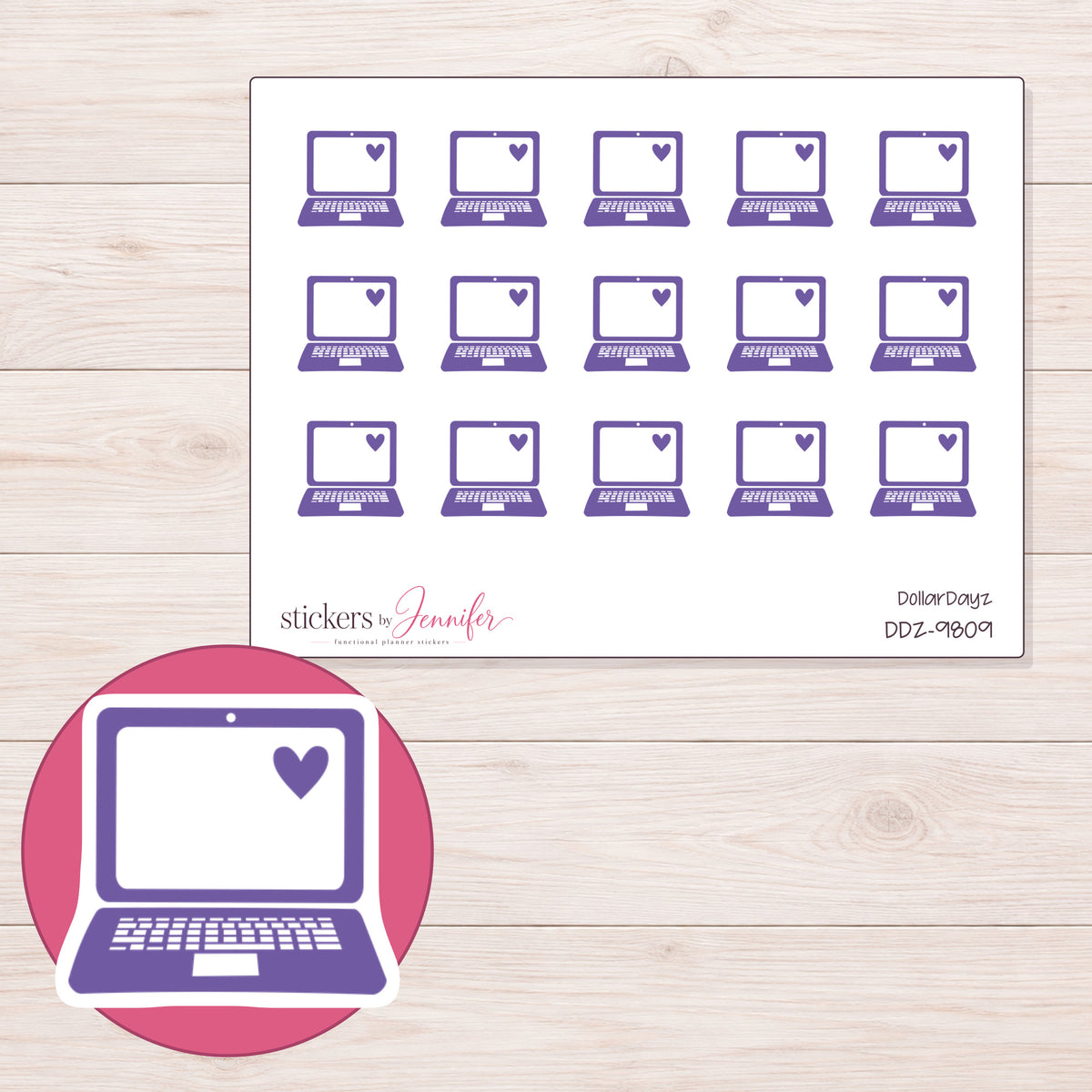 DDZ-9809 planner sticker sheet with enlarged sticker detail