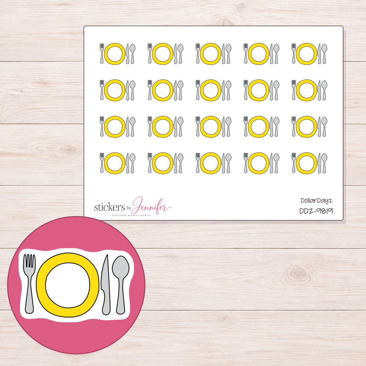 DDZ-9819 planner sticker sheet with enlarged sticker detail