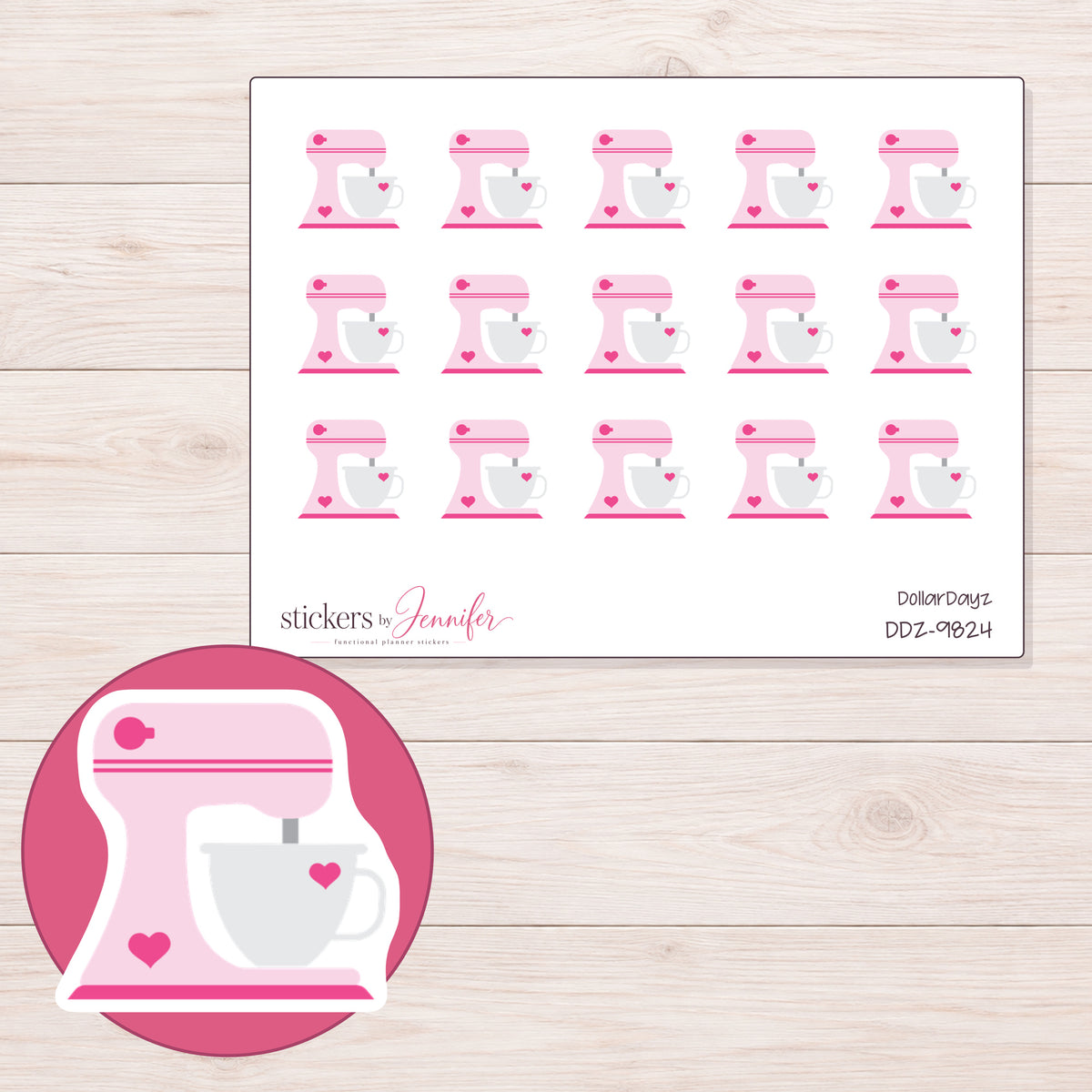 DDZ-9824 planner sticker sheet with enlarged sticker detail