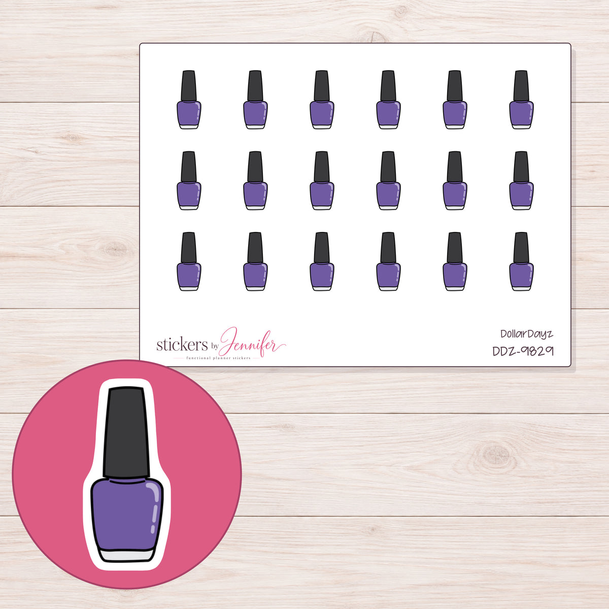 DDZ-9829 planner sticker sheet with enlarged sticker detail