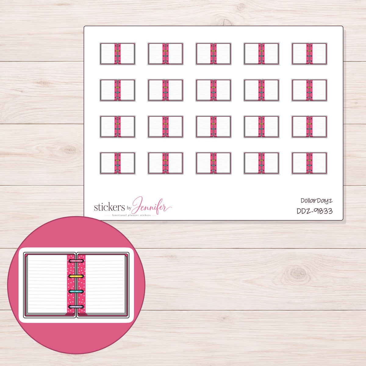 DDZ-9833 planner sticker sheet with enlarged sticker detail