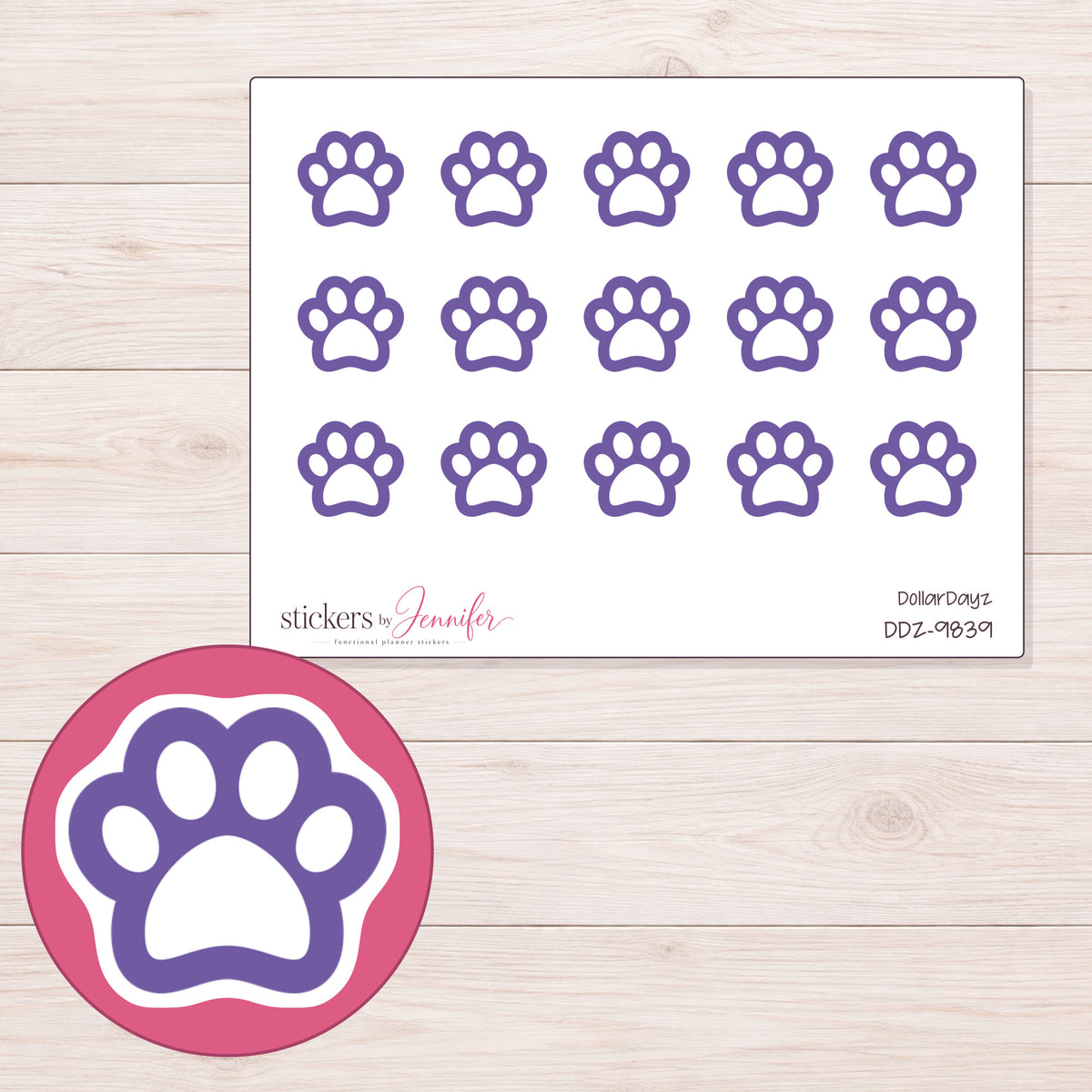 DDZ-9839 planner sticker sheet with enlarged sticker detail