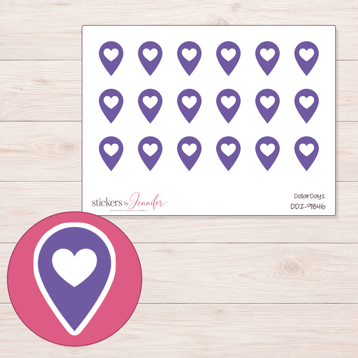 DDZ-9846 planner sticker sheet with enlarged sticker detail