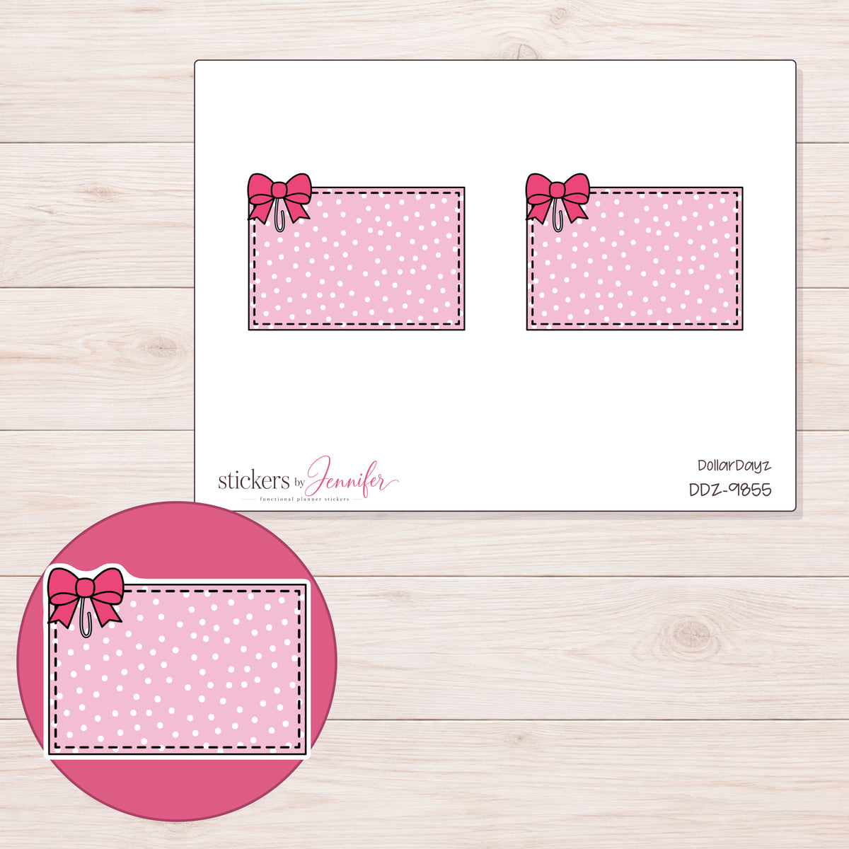 DDZ-9855 planner sticker sheet with enlarged sticker detail