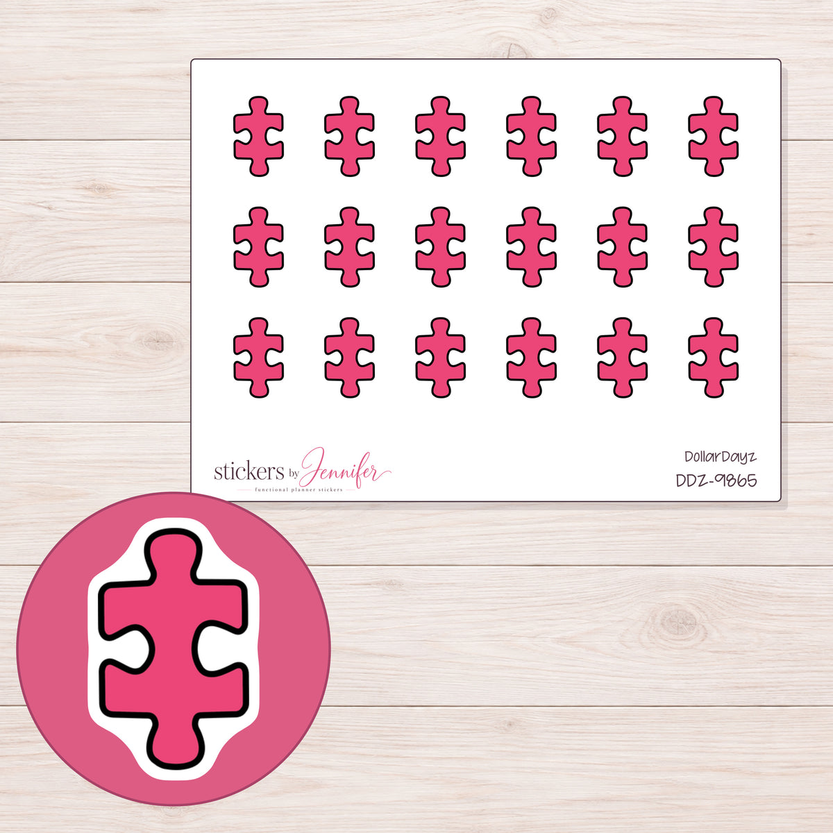 DDZ-9865 planner sticker sheet with enlarged sticker detail