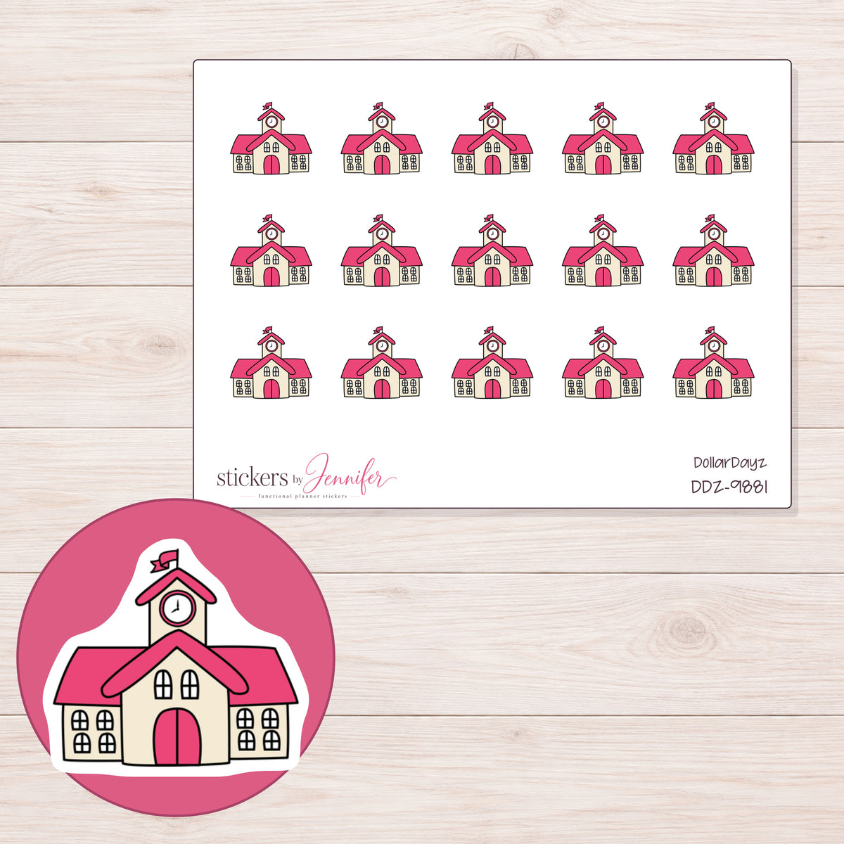 DDZ-9881 planner sticker sheet with enlarged sticker detail