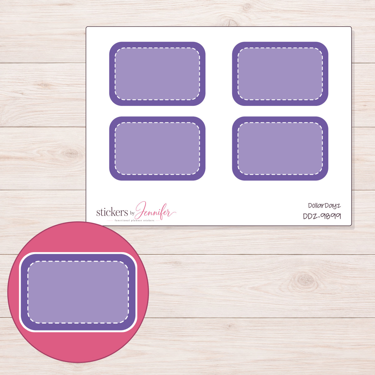 DDZ-9899 planner sticker sheet with enlarged sticker detail