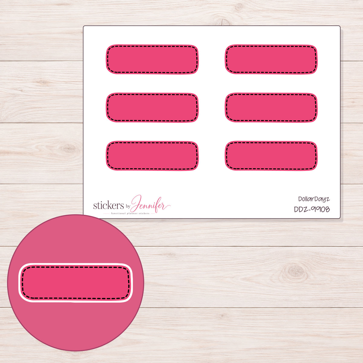 DDZ-9908 planner sticker sheet with enlarged sticker detail