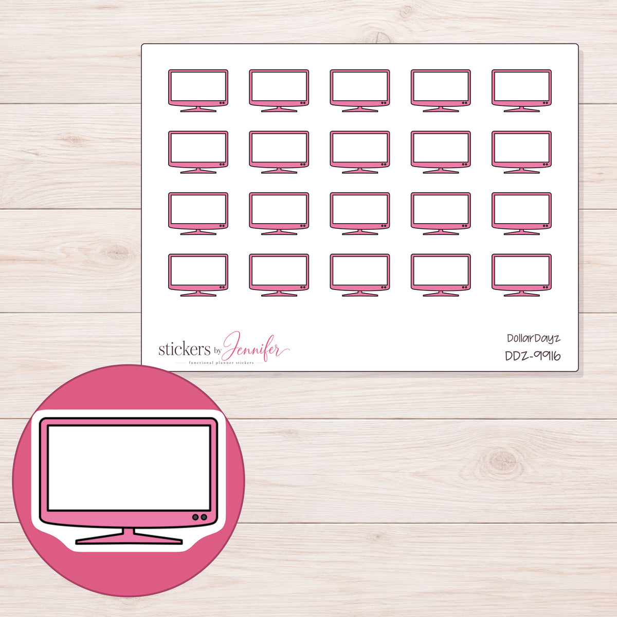DDZ-9916 planner sticker sheet with enlarged sticker detail