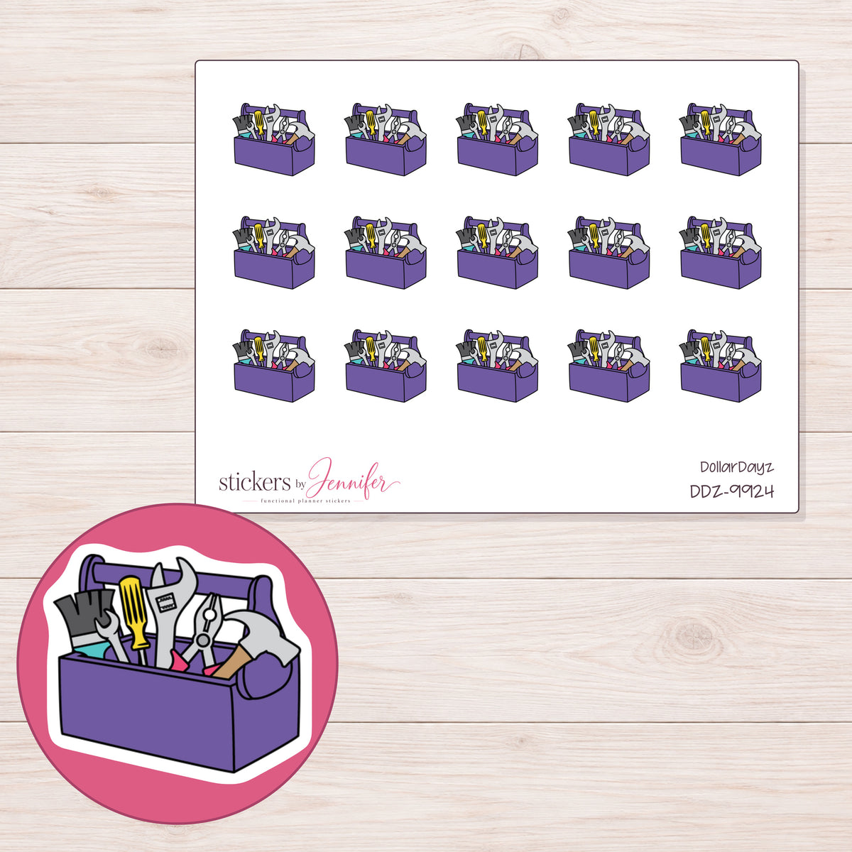 DDZ-9924 planner sticker sheet with enlarged sticker detail