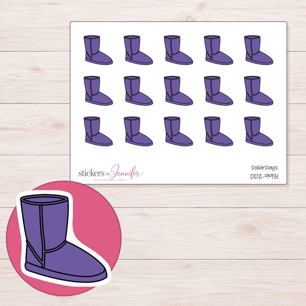 DDZ-9931 planner sticker sheet with enlarged sticker detail