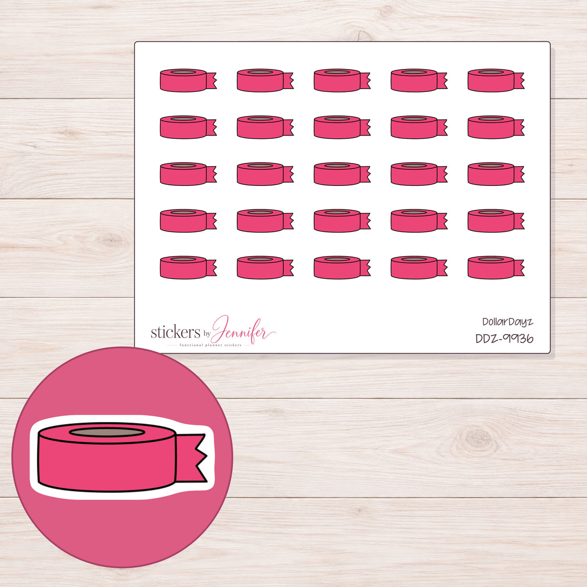 DDZ-9936 planner sticker sheet with enlarged sticker detail