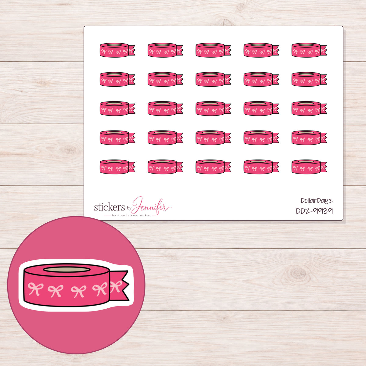 DDZ-9939 planner sticker sheet with enlarged sticker detail