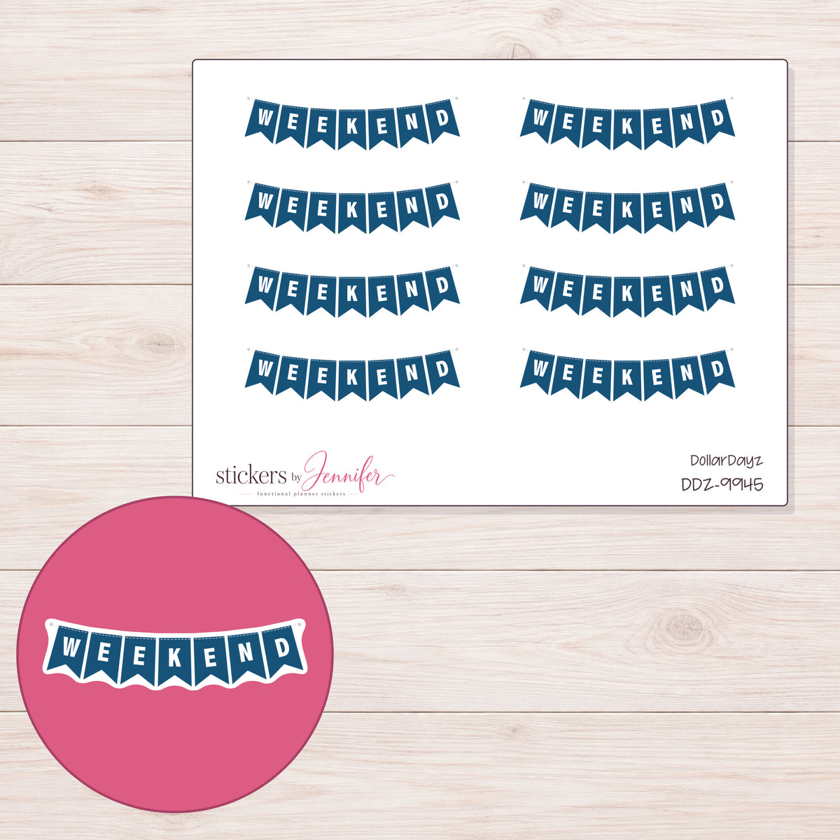 DDZ-9945 planner sticker sheet with enlarged sticker detail