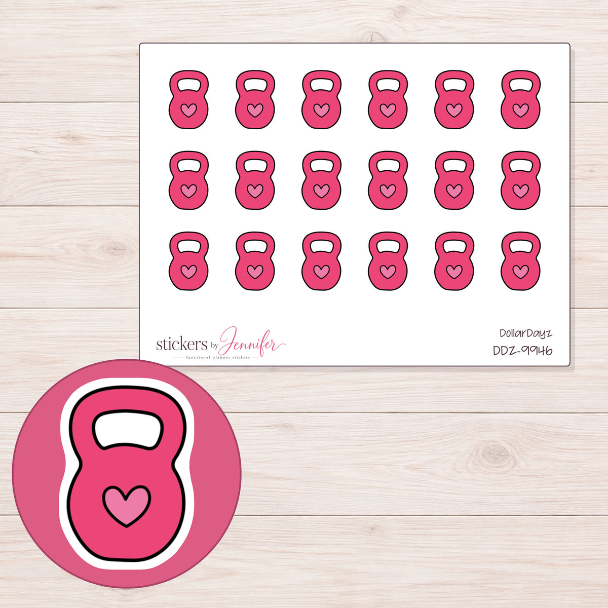 DDZ-9946 planner sticker sheet with enlarged sticker detail