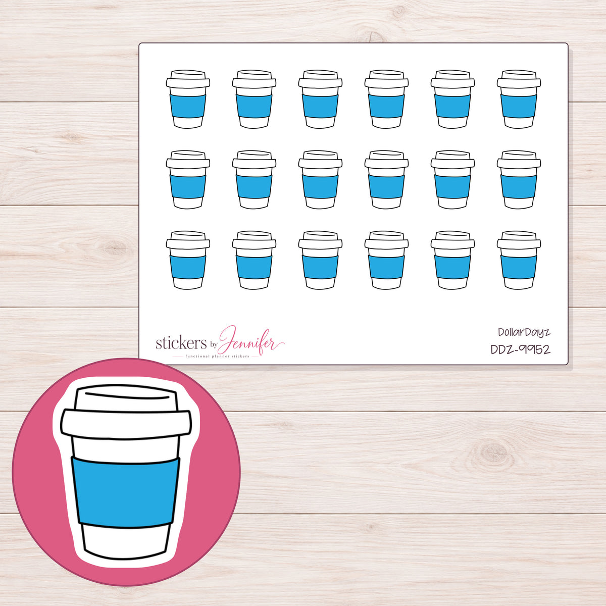 DDZ-9952 planner sticker sheet with enlarged sticker detail