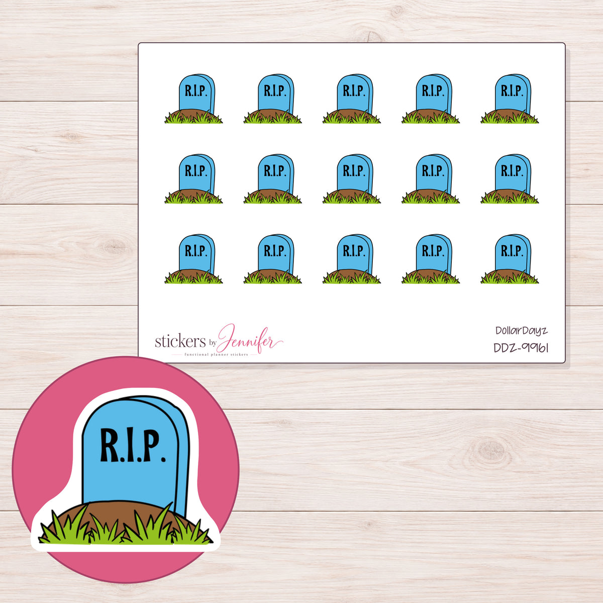 DDZ-9961 planner sticker sheet with enlarged sticker detail