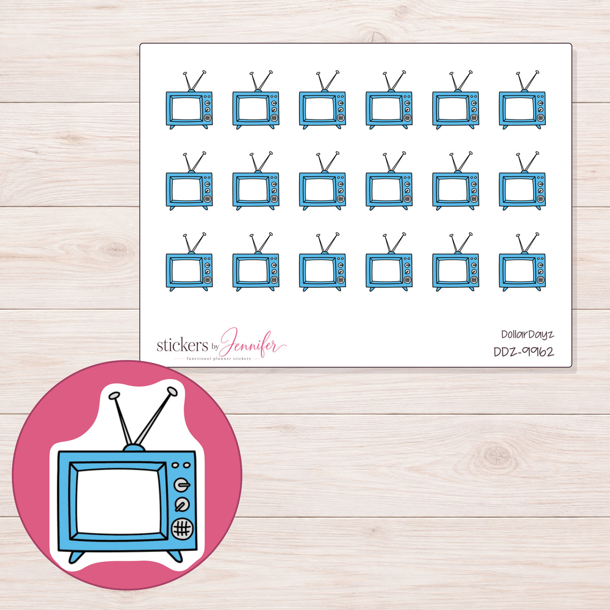 DDZ-9962 planner sticker sheet with enlarged sticker detail