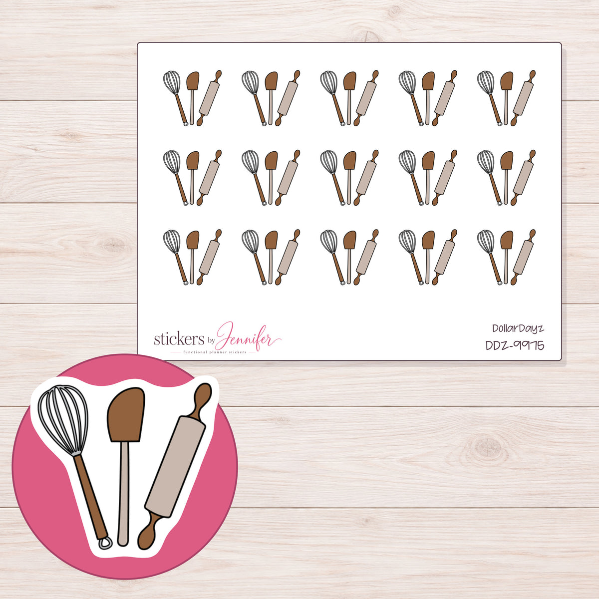 DDZ-9975 planner sticker sheet with enlarged sticker detail